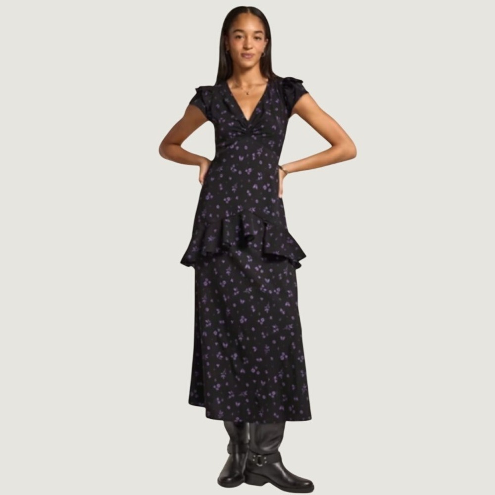 Old Navy Anna Sui Floral Maxi Dress Women XL Purple Ruffle Boho Whimsigoth